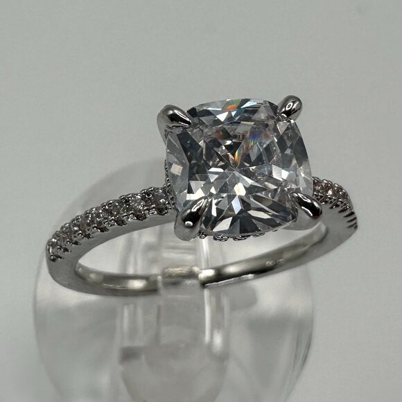 Womens Silver-Plated Brass Ring With Cubic Zirconia For Engagement & Anniversary - Picture 9 of 15